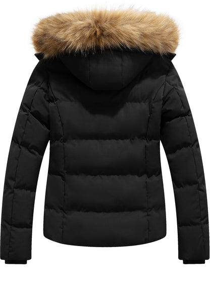 Women’s Quilted Puffer Jacket with Removable Hood, Warm Winter Coat