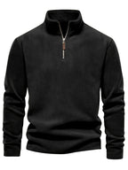 Refined Fleece Henley Sweater with Stand-Up Collar for Men