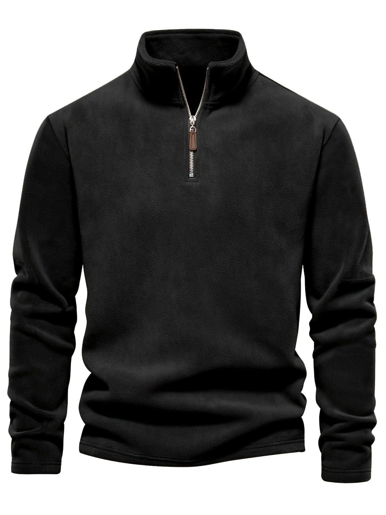 Refined Fleece Henley Sweater with Stand-Up Collar for Men