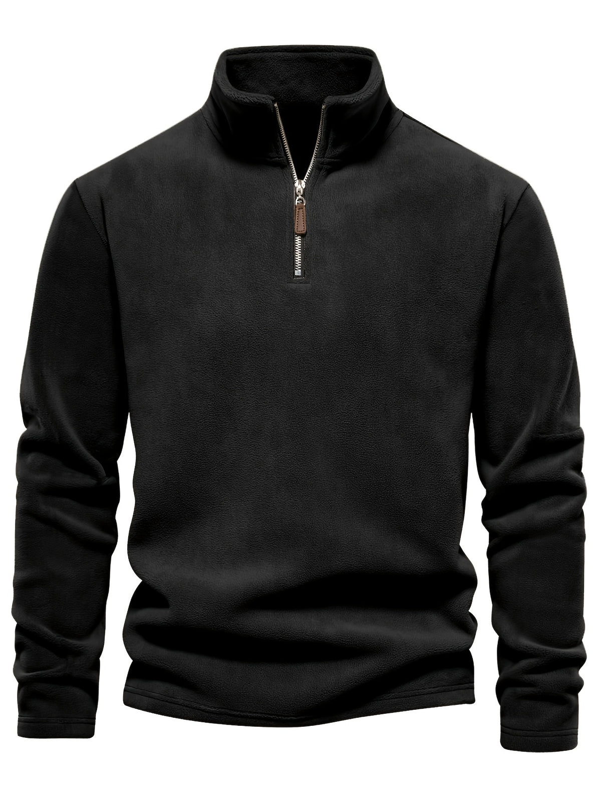 Refined Fleece Henley Sweater with Stand-Up Collar for Men