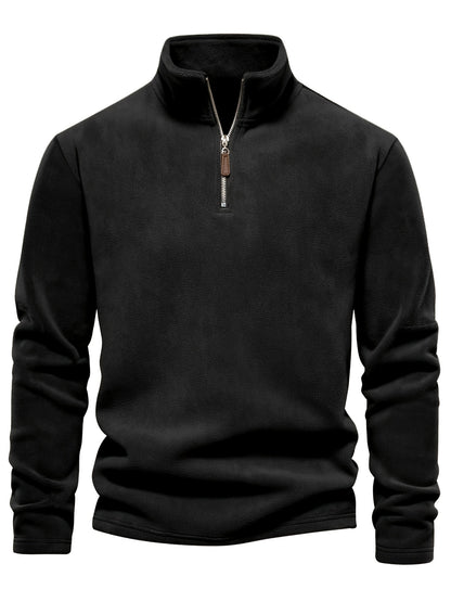 Refined Fleece Henley Sweater with Stand-Up Collar for Men