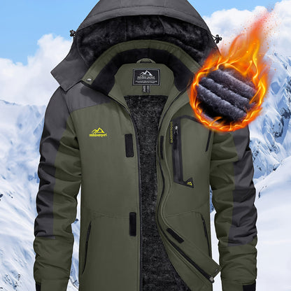 Men's Hooded Winter Fleece Lined Jacket for Outdoor Activities