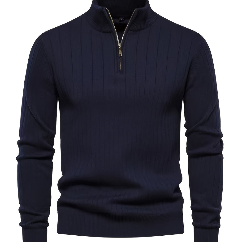 Men's Stand Collar Zipper Knit Pullover Sweater for Fall Comfort