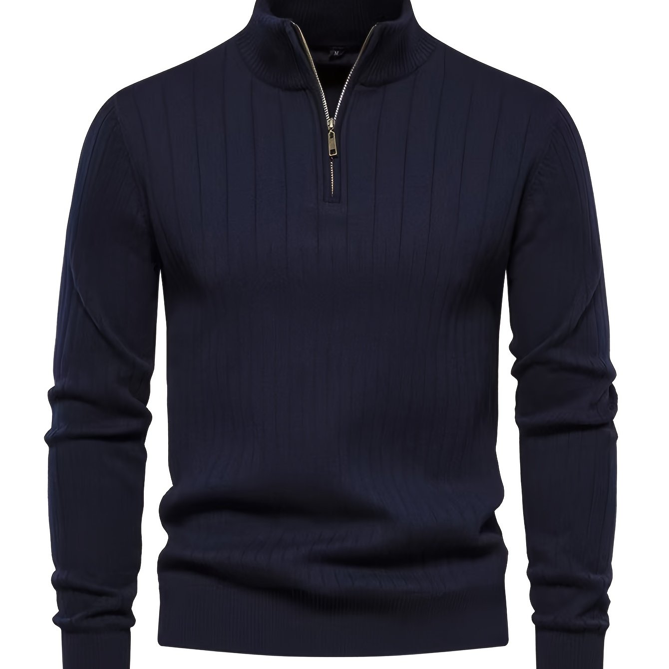 Men's Stand Collar Zipper Knit Pullover Sweater for Fall Comfort