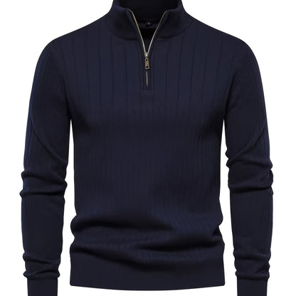 Men's Stand Collar Zipper Knit Pullover Sweater for Fall Comfort