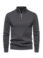 Men's Stand Collar Zipper Knit Pullover Sweater for Fall Comfort