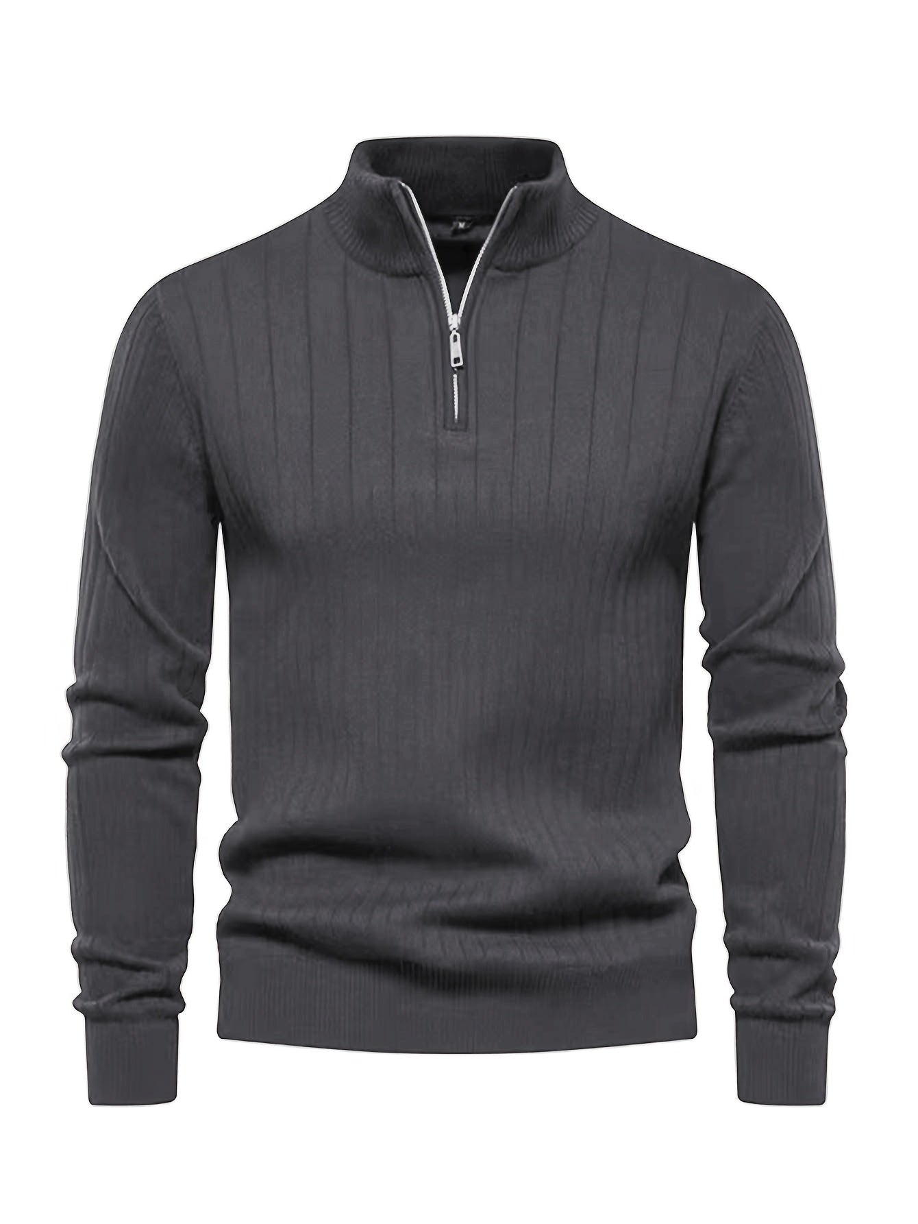 Men's Stand Collar Zipper Knit Pullover Sweater for Fall Comfort