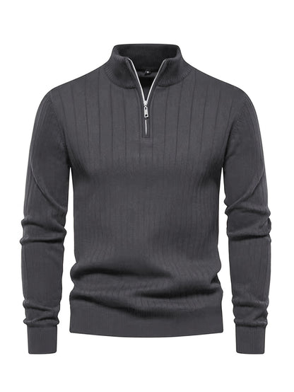 Men's Stand Collar Zipper Knit Pullover Sweater for Fall Comfort