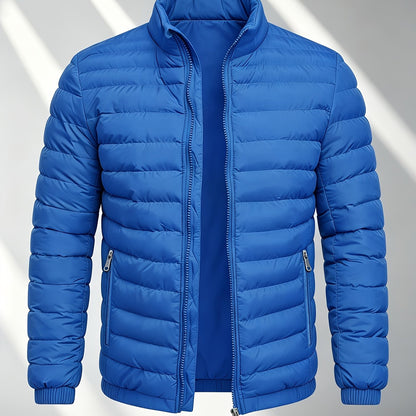 Men's College-Style Stand-Up Collar Jacket, Warm Outerwear Casual Windproof Coat with Zippered Pockets, Suitable for Winter Wear