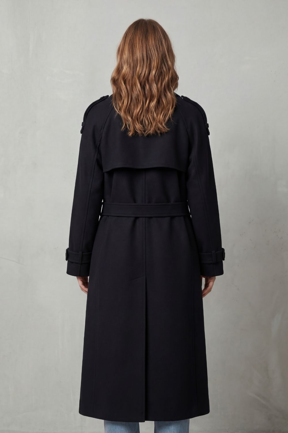 Belted Oversized Wool-Look Trench Coat with Double-Breasted Closure