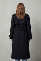 Belted Oversized Wool-Look Trench Coat with Double-Breasted Closure