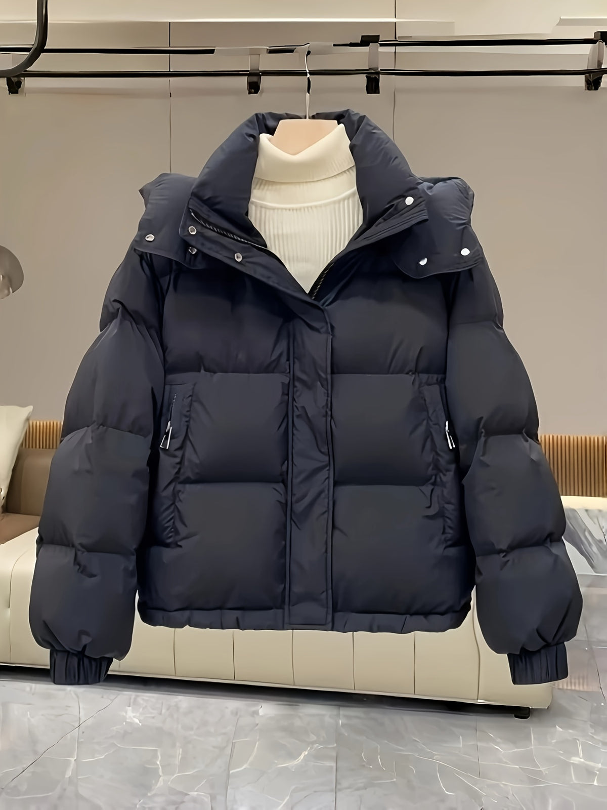 Padded Hooded Coat for Women, Quilted Loose Fit with Cargo Pockets