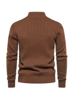 Men's Stand Collar Zipper Knit Pullover Sweater for Fall Comfort