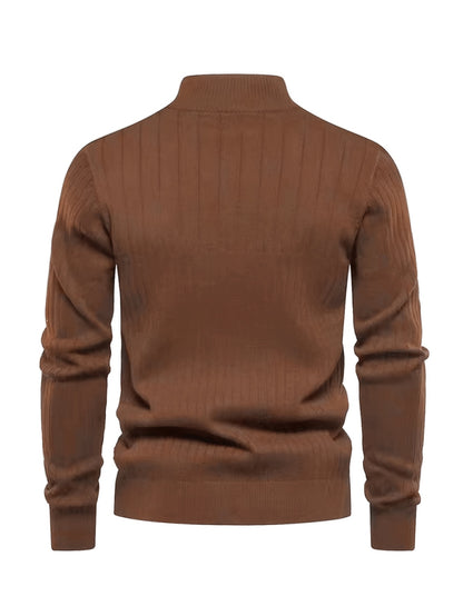 Men's Stand Collar Zipper Knit Pullover Sweater for Fall Comfort