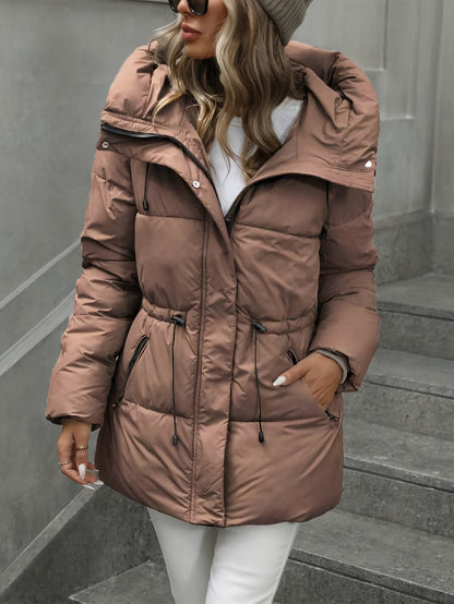 Women’s Windproof Hooded Jacket with Zippered Pockets - Midi Length