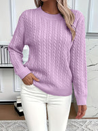 Women's Casual Loose-Fit Round Neck Long Sleeve Pullover Sweater