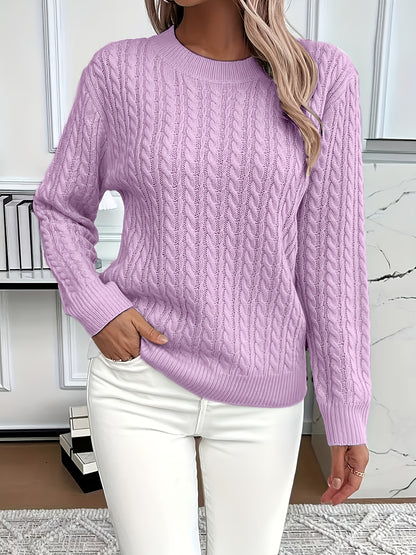 Women's Casual Loose-Fit Round Neck Long Sleeve Pullover Sweater