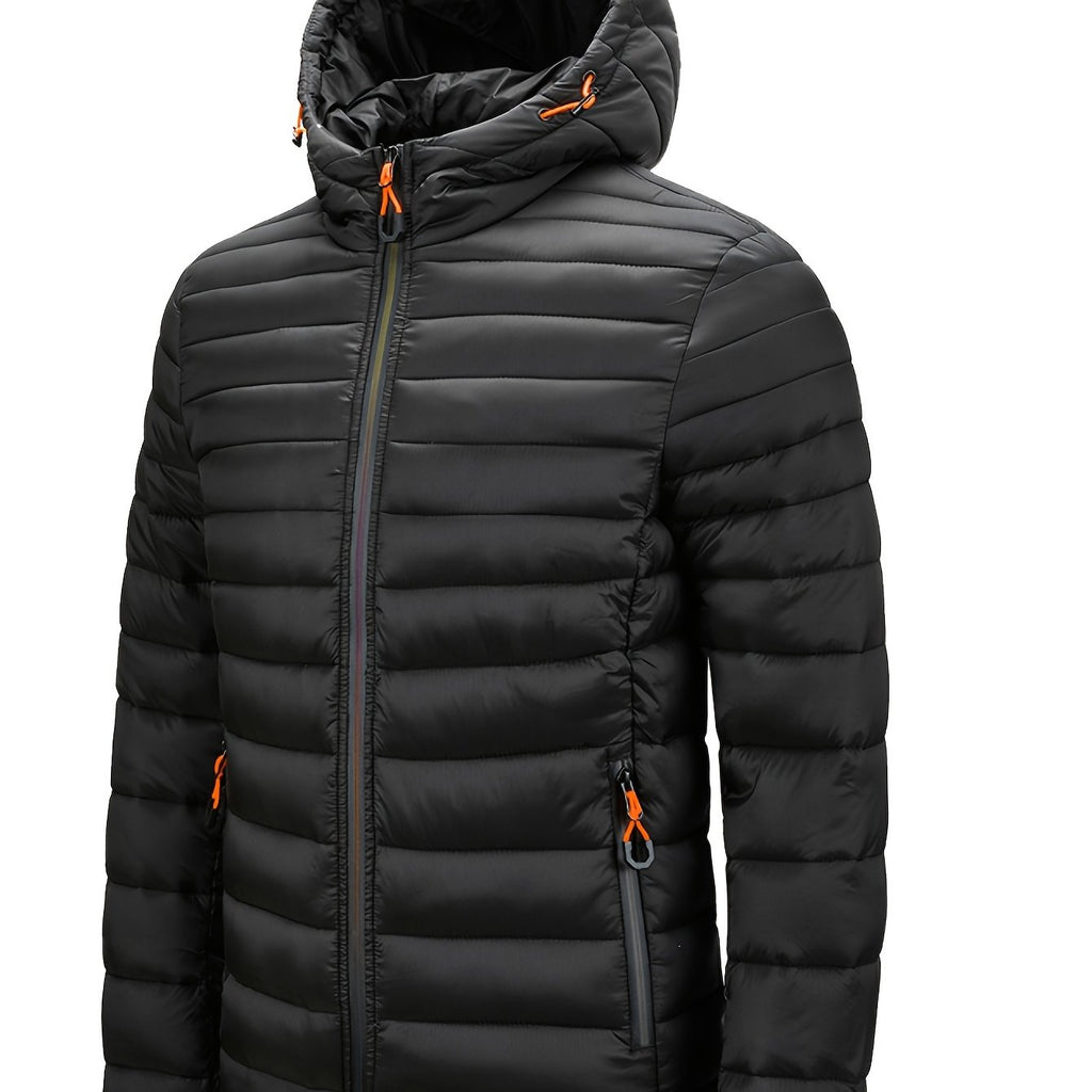 Men's Hooded Quilted Winter Jacket with Zipper Pockets