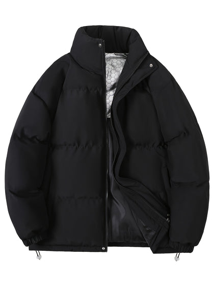 Autumn/Winter Men's Regular Fit Thickened Casual Solid Color Padded Coat, Men's Winter Warm Outerwear