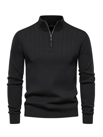 Men's Stand Collar Zipper Knit Pullover Sweater for Fall Comfort