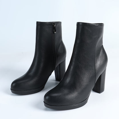 Women's Ankle Boots with Chunky Heel and Zipper Closure