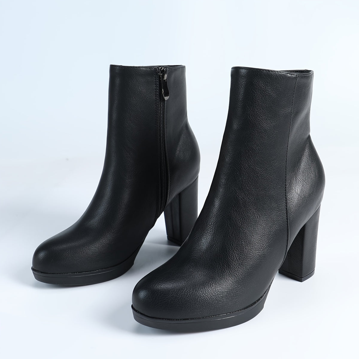 Women's Ankle Boots with Chunky Heel and Zipper Closure