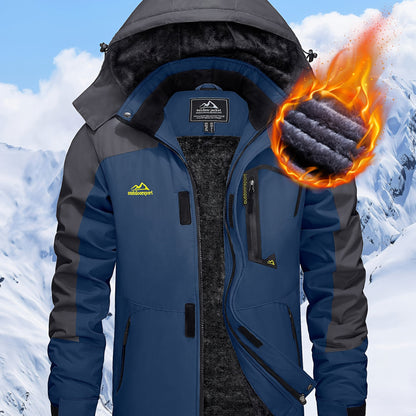 Men's Hooded Winter Fleece Lined Jacket for Outdoor Activities