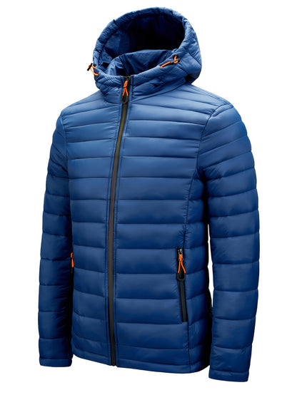 Men's Hooded Quilted Winter Jacket with Zipper Pockets