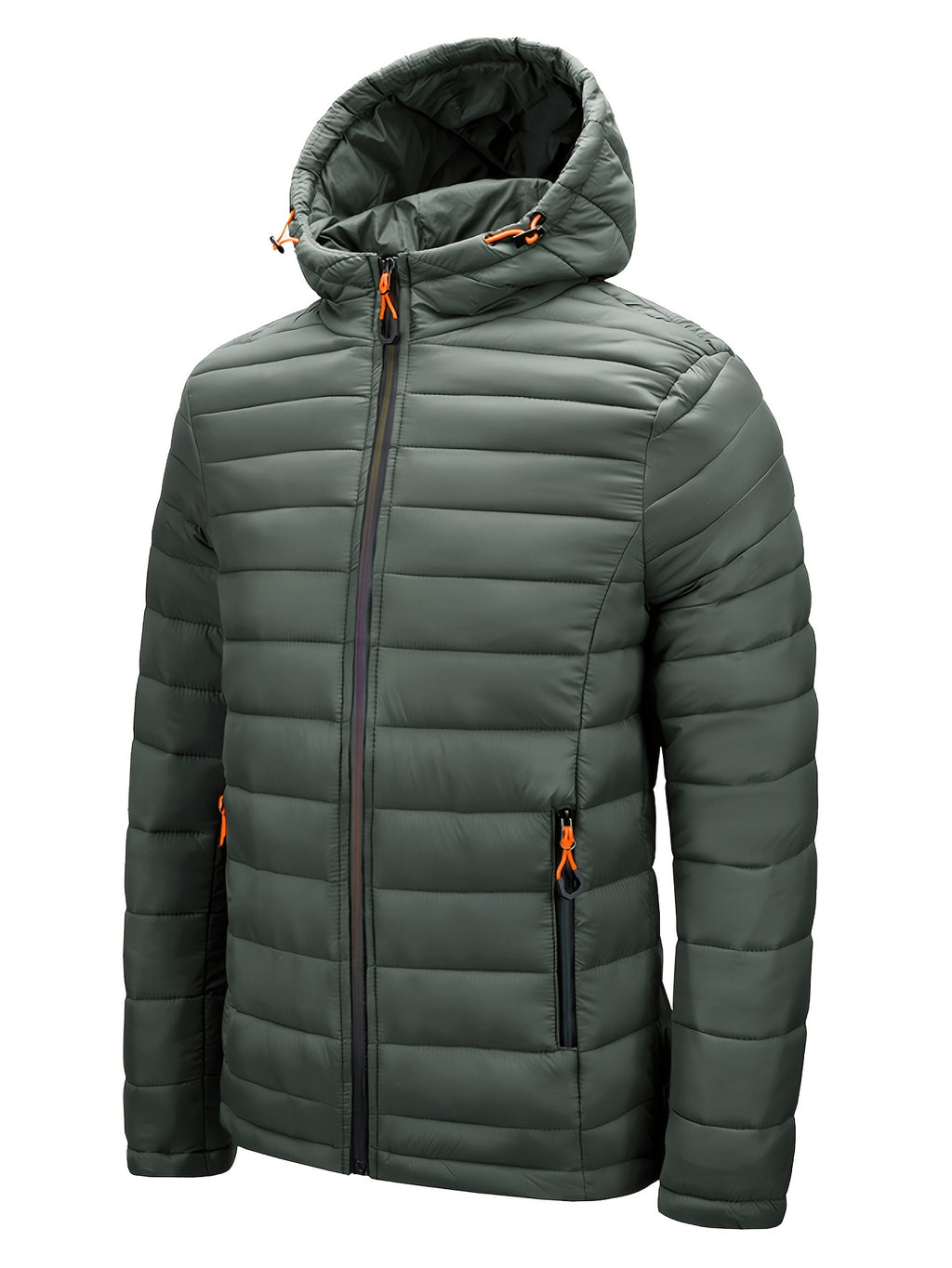 Men's Hooded Quilted Winter Jacket with Zipper Pockets