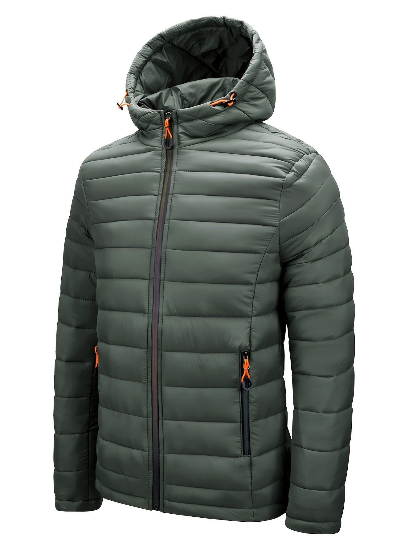 Men's Hooded Quilted Winter Jacket with Zipper Pockets