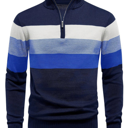 Men's Striped Knit Sweater, Soft Viscose Blend, Warm Casual Top
