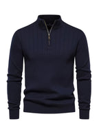 Men's Stand Collar Zipper Knit Pullover Sweater for Fall Comfort
