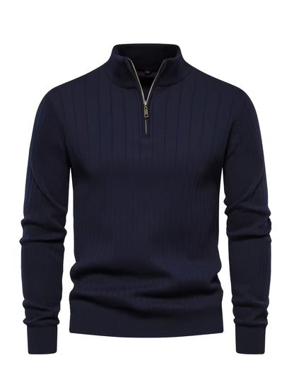 Men's Stand Collar Zipper Knit Pullover Sweater for Fall Comfort