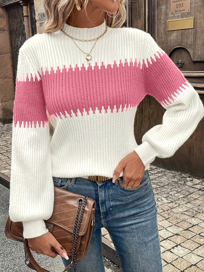 Women's Half-Turtleneck Lantern Sleeve Sweater for Refined Comfort