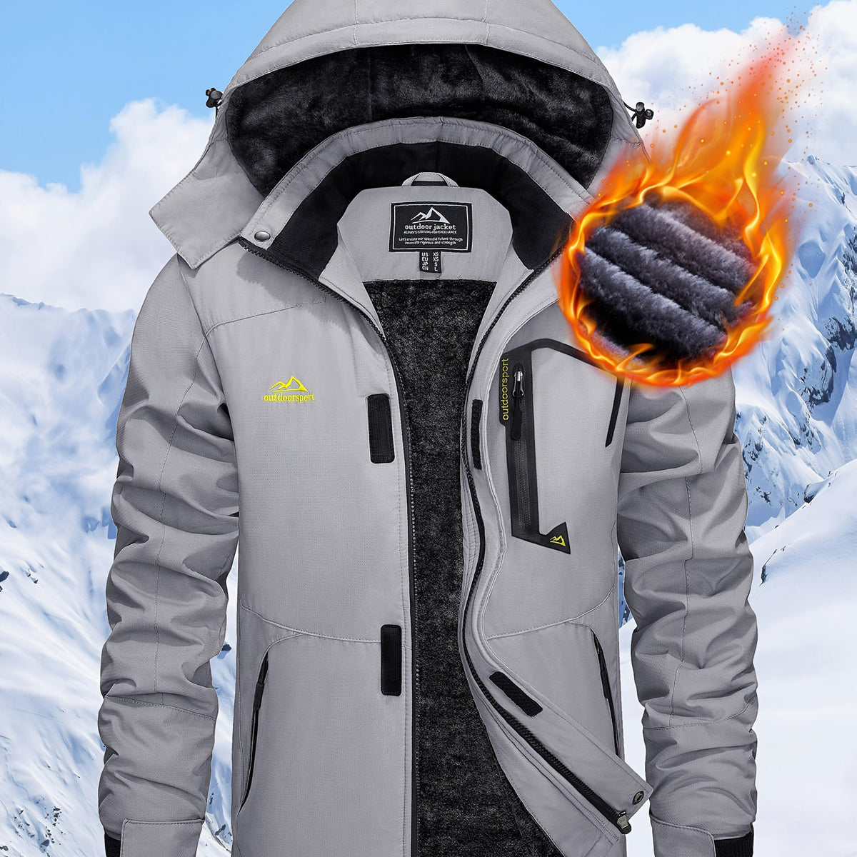 Men's Hooded Winter Fleece Lined Jacket for Outdoor Activities