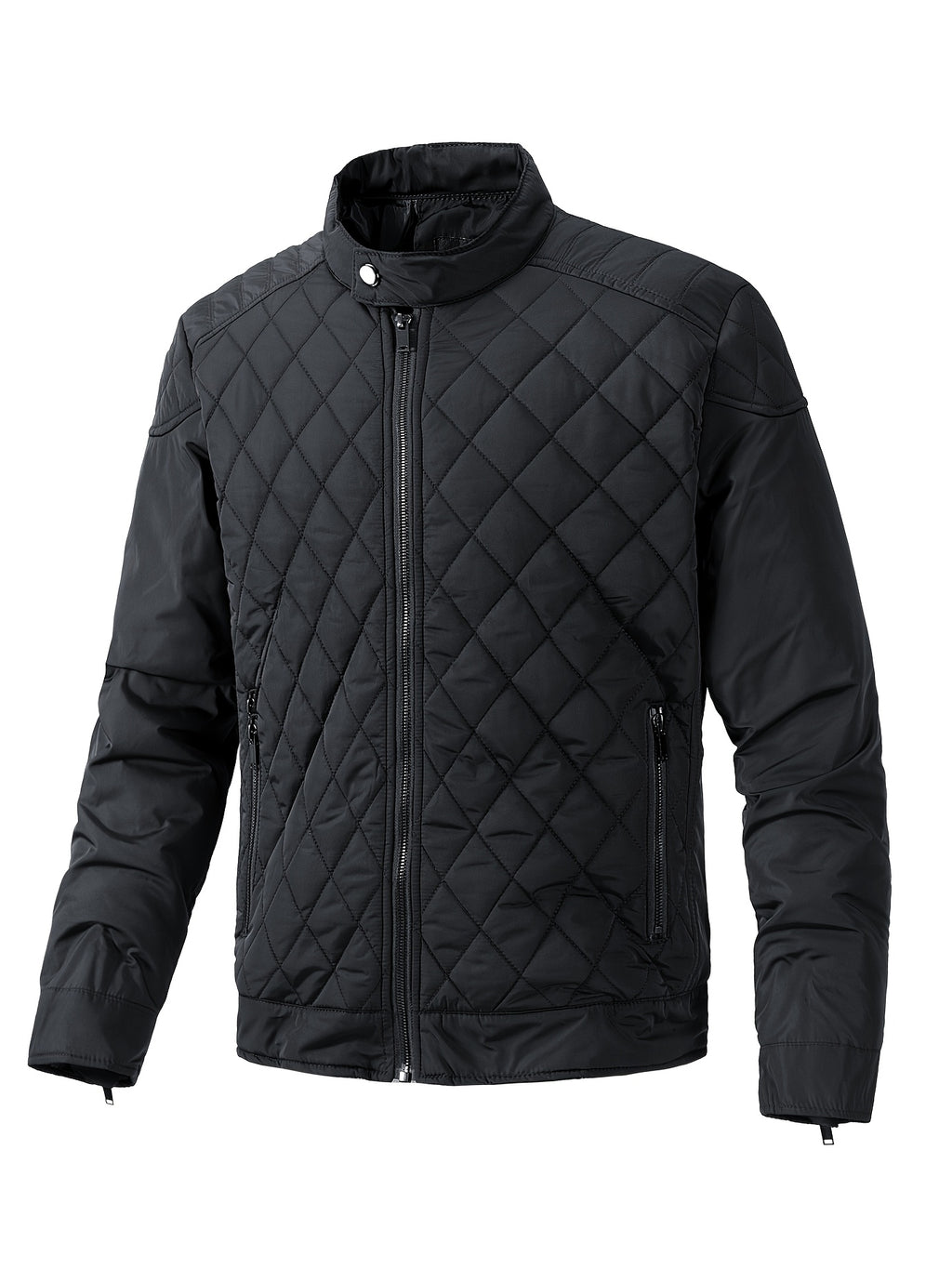 Men's Casual Diamond Pattern Stand-Up Collar Jacket in Polyester