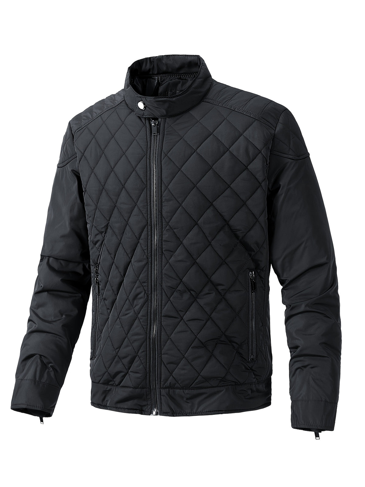 Men's Casual Diamond Pattern Stand-Up Collar Jacket in Polyester