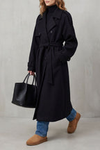 Belted Oversized Wool-Look Trench Coat with Double-Breasted Closure