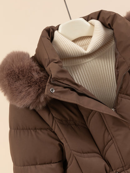 Women’s Long-Sleeve Faux Puffer Jacket, Slim Fit Warm Coat