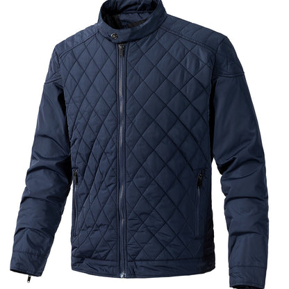 Men's Casual Diamond Pattern Stand-Up Collar Jacket in Polyester
