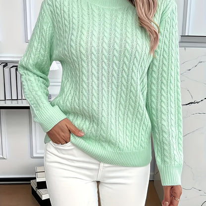 Women's Casual Loose-Fit Round Neck Long Sleeve Pullover Sweater