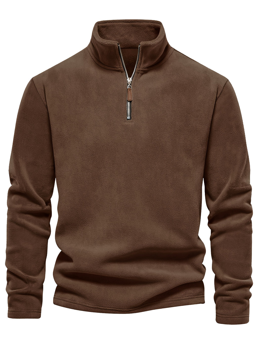 Refined Fleece Henley Sweater with Stand-Up Collar for Men