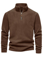 Refined Fleece Henley Sweater with Stand-Up Collar for Men