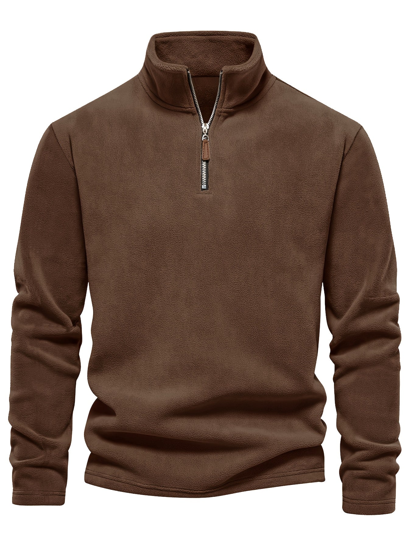 Refined Fleece Henley Sweater with Stand-Up Collar for Men