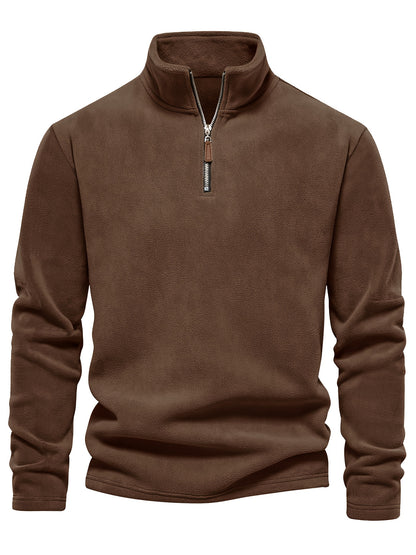 Refined Fleece Henley Sweater with Stand-Up Collar for Men