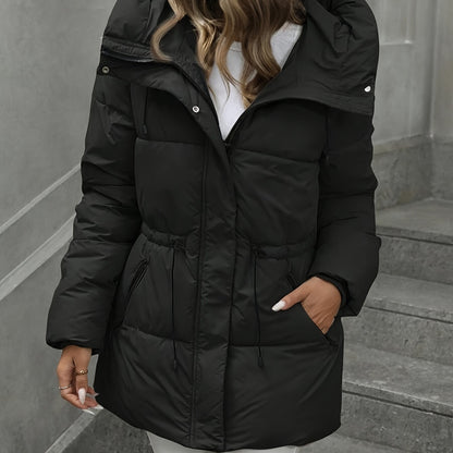 Women’s Windproof Hooded Jacket with Zippered Pockets - Midi Length