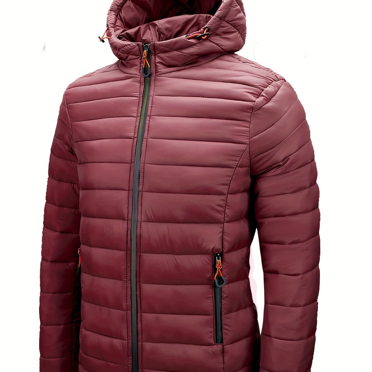 Men's Hooded Quilted Winter Jacket with Zipper Pockets