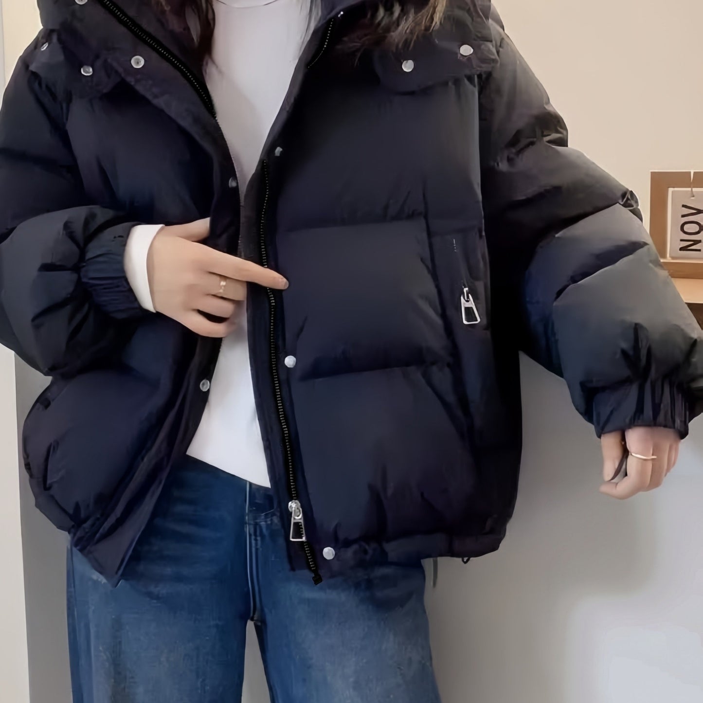 Padded Hooded Coat for Women, Quilted Loose Fit with Cargo Pockets