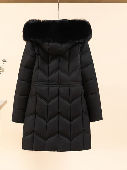 Women’s Long-Sleeve Faux Puffer Jacket, Slim Fit Warm Coat