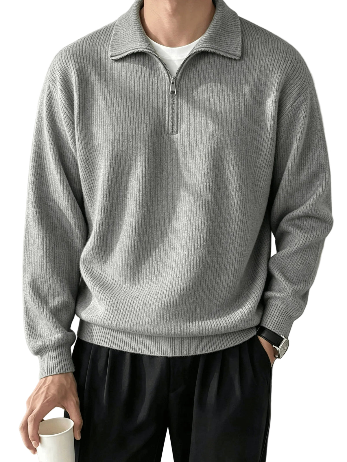 Men's Half-Zip Knit Sweater, Comfortable Casual Pullover for Autumn Wear